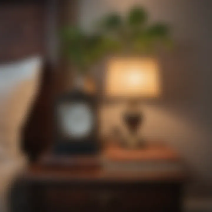 Vintage bedside table adorned with books and a vintage clock