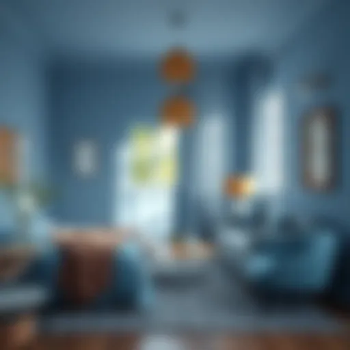 Serene blue guest room with soft lighting