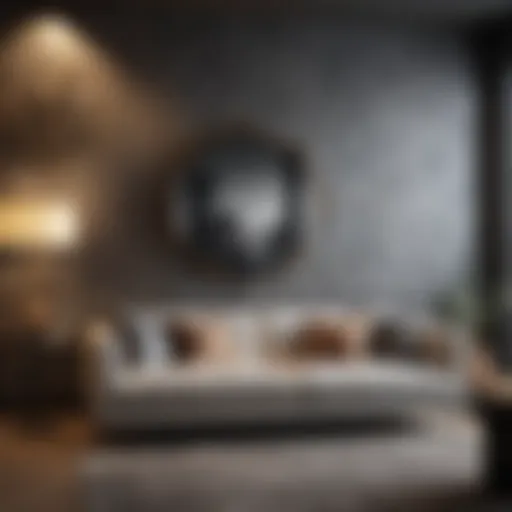 Luxurious living room adorned with textured wallpaper
