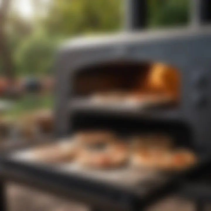 Close-up of pizza being cooked inside a portable oven