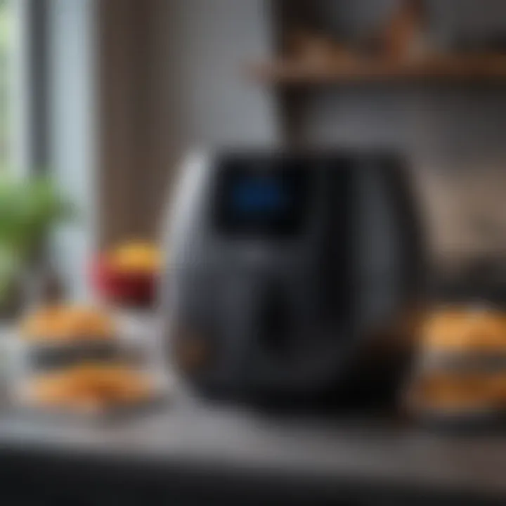 High-tech air fryer with advanced features on display