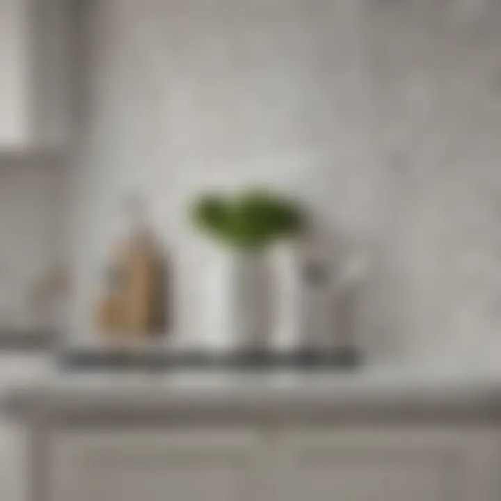 Intricate white mosaic backsplash adding texture to a chic kitchen