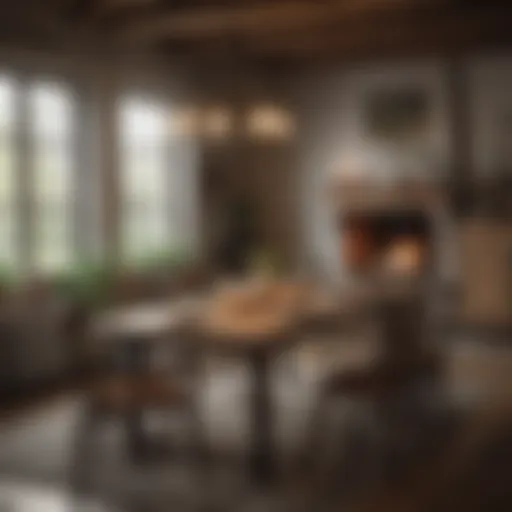 Rustic farmhouse dining table set in a cozy dining room