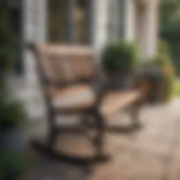Elegant front porch rocker bench in a serene outdoor setting
