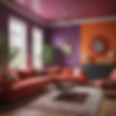 Vibrant Living Room with Dynamic Colors A vibrant living room with a dynamic color scheme that energizes the space.