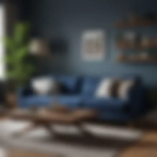 Indie navy sofa in a modern living room setting