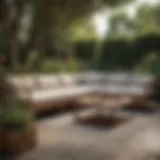 Elegant acacia wood sectional in a lush garden setting