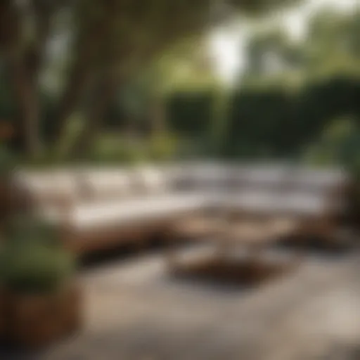 Elegant acacia wood sectional in a lush garden setting