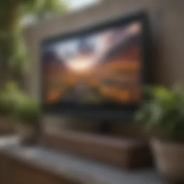 Close-up of a weather-resistant large outdoor television.