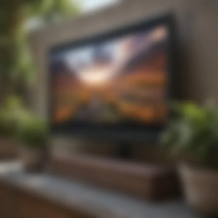 Close-up of a weather-resistant large outdoor television.