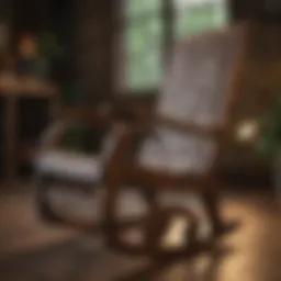 A beautifully crafted rocking chair made from reclaimed wood, showcasing intricate patterns.
