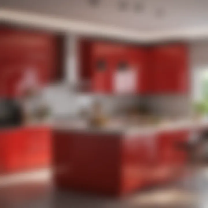 A vibrant kitchen with bold red accents