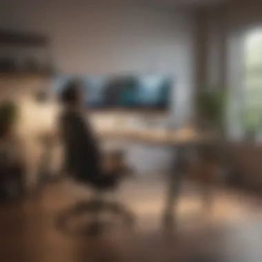 Ergonomic Workspace Setup A person utilizing an ergonomic workspace with both physical and digital filing solutions.
