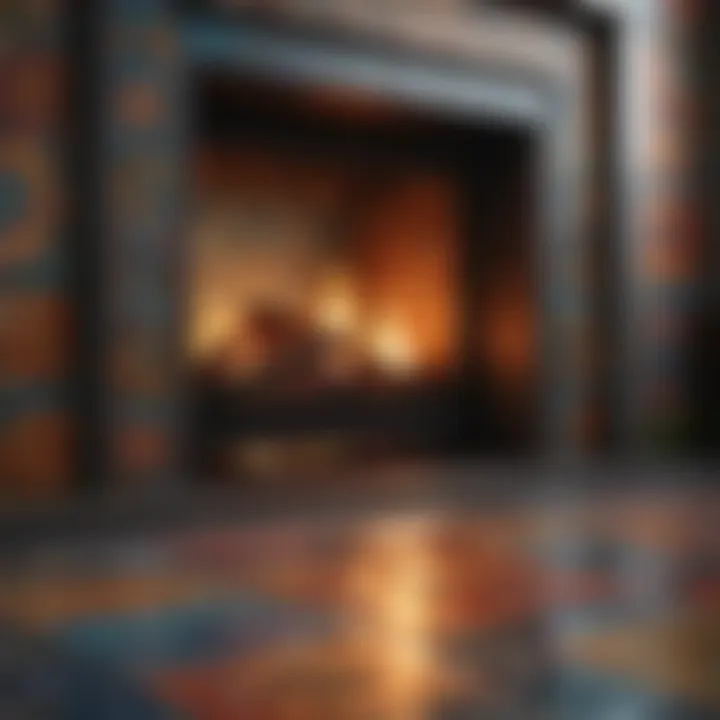 Colorful mosaic tile arrangement around a fireplace