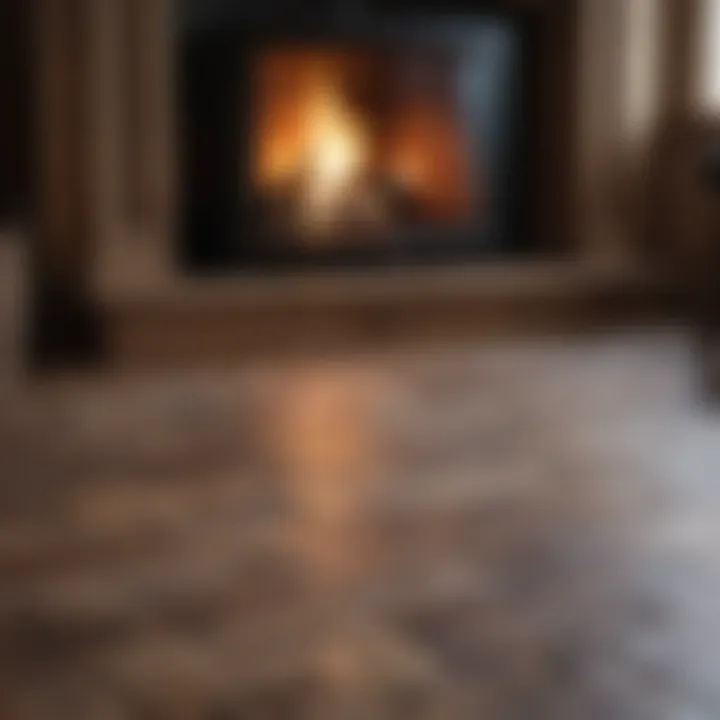 Rustic wooden tiles surrounding a cozy fireplace