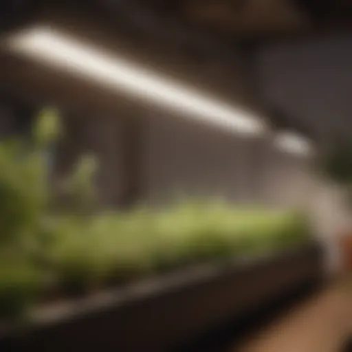 A variety of indoor herbs thriving under artificial lights