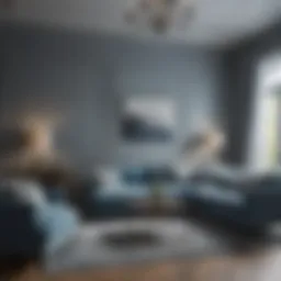 Elegant living room showcasing blue and gray accents