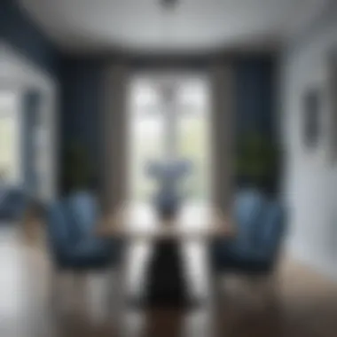 Refined Dining Area with Blue and Gray Combination Dining area combining blue and gray for a refined atmosphere