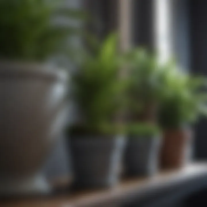 Close-up of various houseplants in decorative pots