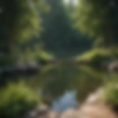 Beautiful natural pond surrounded by lush greenery