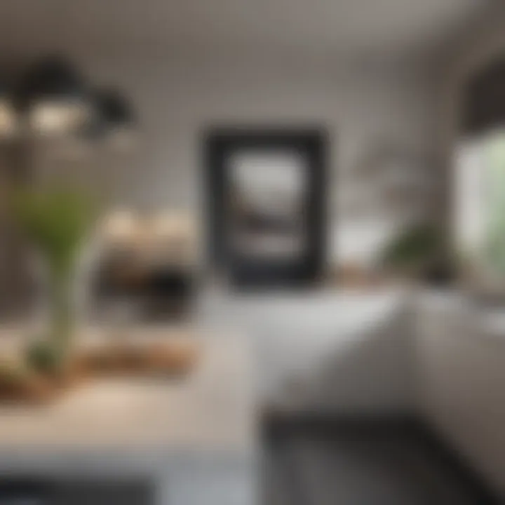 Stylish kitchen featuring artwork on display
