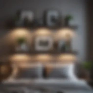 Chic Shelving Display Above the Bed Stylish shelves with decorative items on the wall
