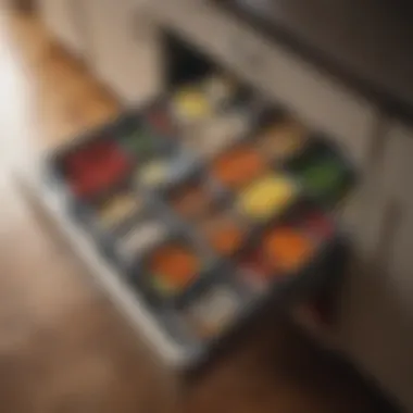 Neatly arranged Tupperware containers in a kitchen drawer