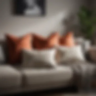 Elegant arrangement of pillows on a modern couch