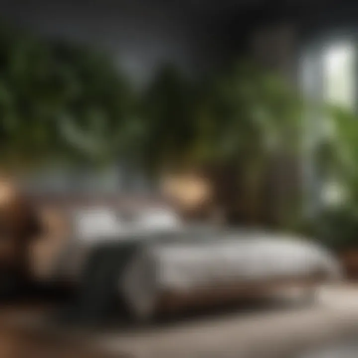Chic bedroom design complemented by oversized foliage