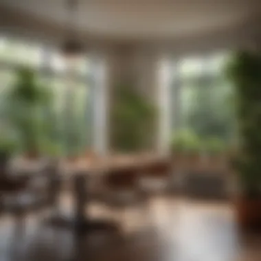 Inviting Dining Area with Potted Plants Warm and inviting dining area enhanced by potted plants