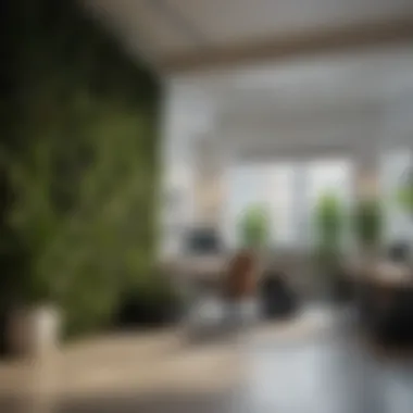 Stylish Office Space with Tall Greenery Stylish office space featuring tall greenery