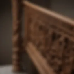 Elegant wooden bannister rail with intricate carvings