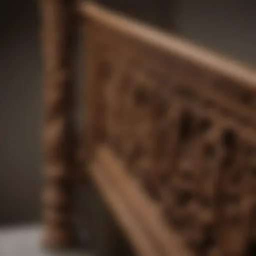 Elegant wooden bannister rail with intricate carvings
