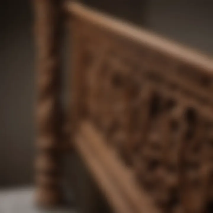 Elegant wooden bannister rail with intricate carvings