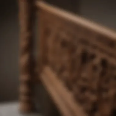 Elegance in Wood: Intricately Carved Bannister Rail Elegant wooden bannister rail with intricate carvings