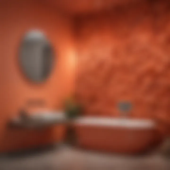 Coral-colored wall treatment with matching decor