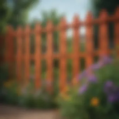 Vibrant colored fence with decorative motifs and garden flowers