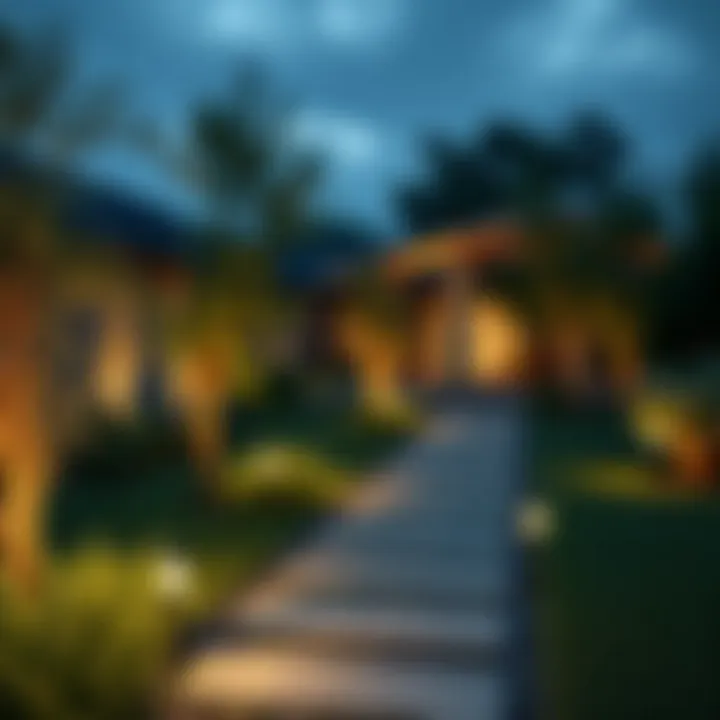 Solar-powered lights enhancing a modern landscape design
