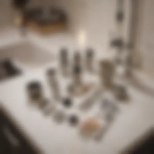 Essential components of a kitchen drain pipe kit laid out