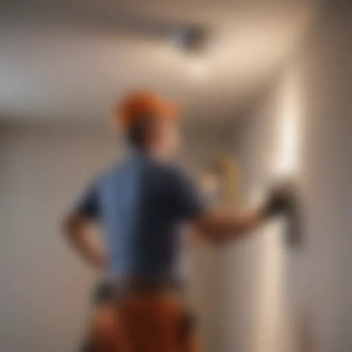 Illustration of an electrician working on recessed lighting