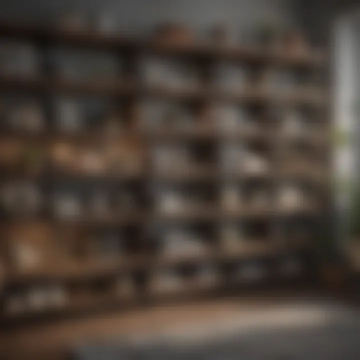 A well-organized large shelving unit with decorative items and books