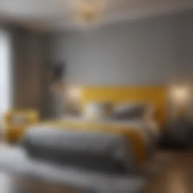 Chic Gray and Yellow Bedroom Chic bedroom with a combination of gray and yellow highlights