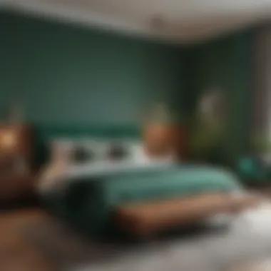 Modern Emerald Green Bedroom Modern bedroom showcasing rich emerald green and natural wood