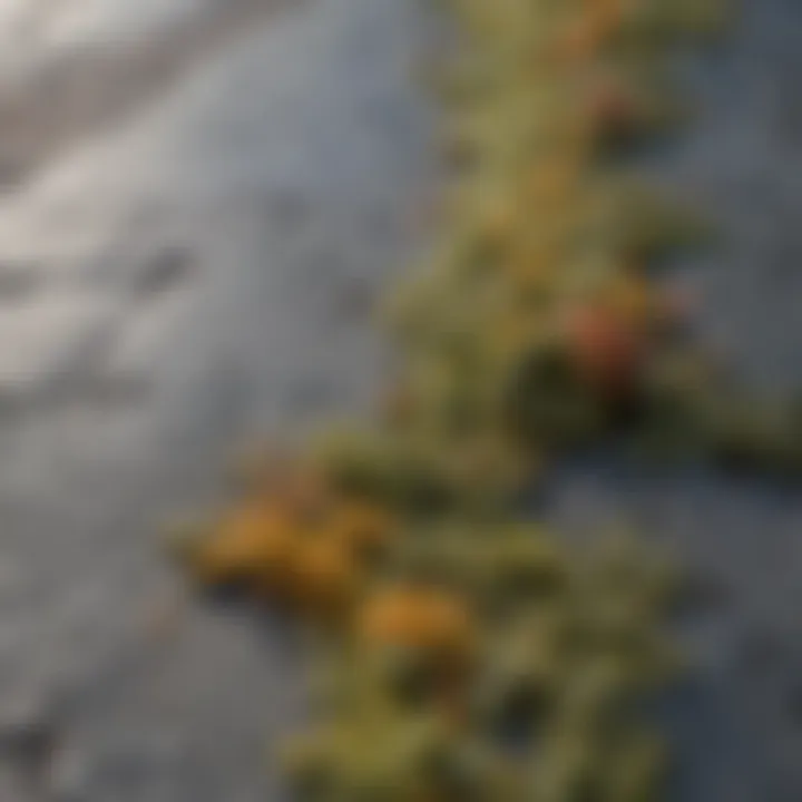 Close-up view of lichen on a patio stone
