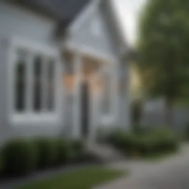 A light grey siding house in a traditional neighborhood setting