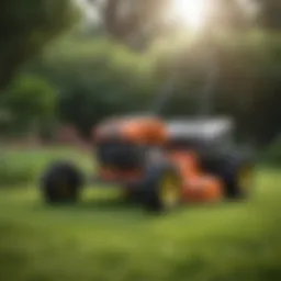 Lightweight gas push mower in action on a lush lawn