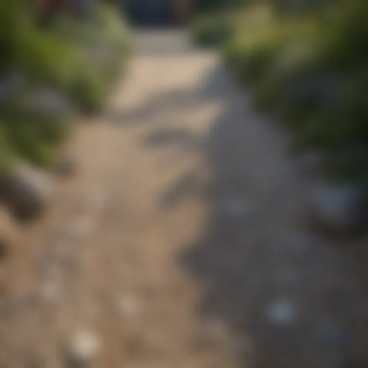 Decorative gravel pathway leading to the entrance