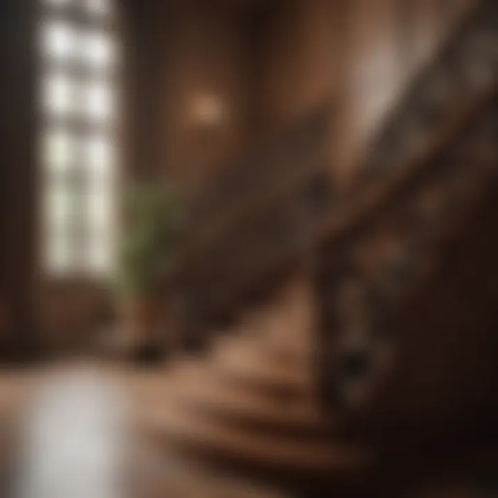 An elegant wooden staircase with ornate railings