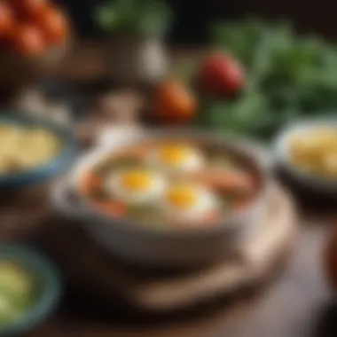 A delightful baked egg dish, featuring colorful vegetables and cheese.