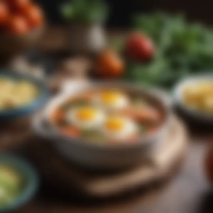 A delightful baked egg dish, featuring colorful vegetables and cheese.